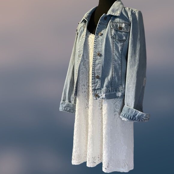 White Lace Lined Slip Dress Lacy Mini Dress Coastal Cowgirl Boho Fairy Size XL - Picture 4 of 13